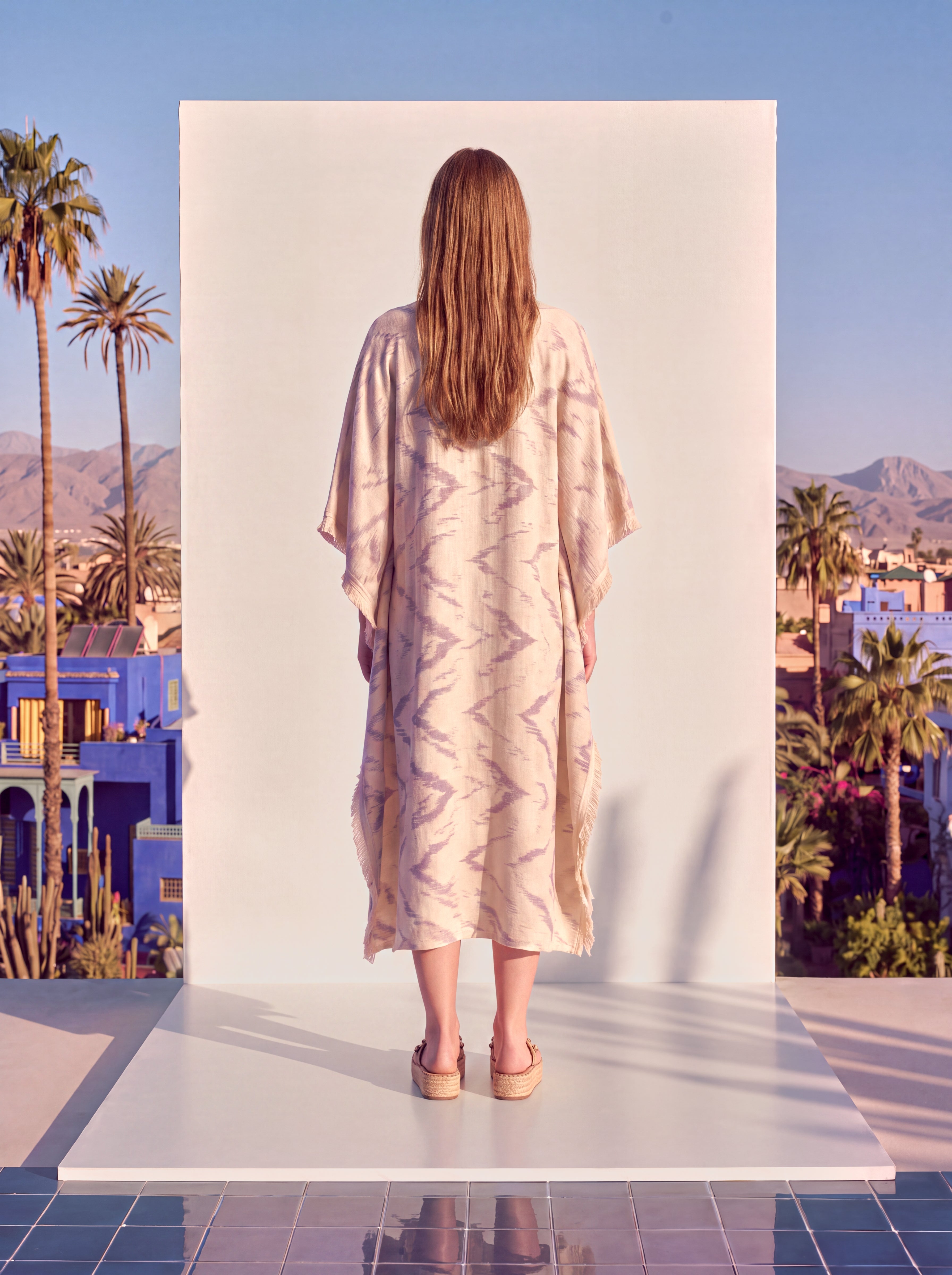 Water Jacquard Kaftan Long Ivory