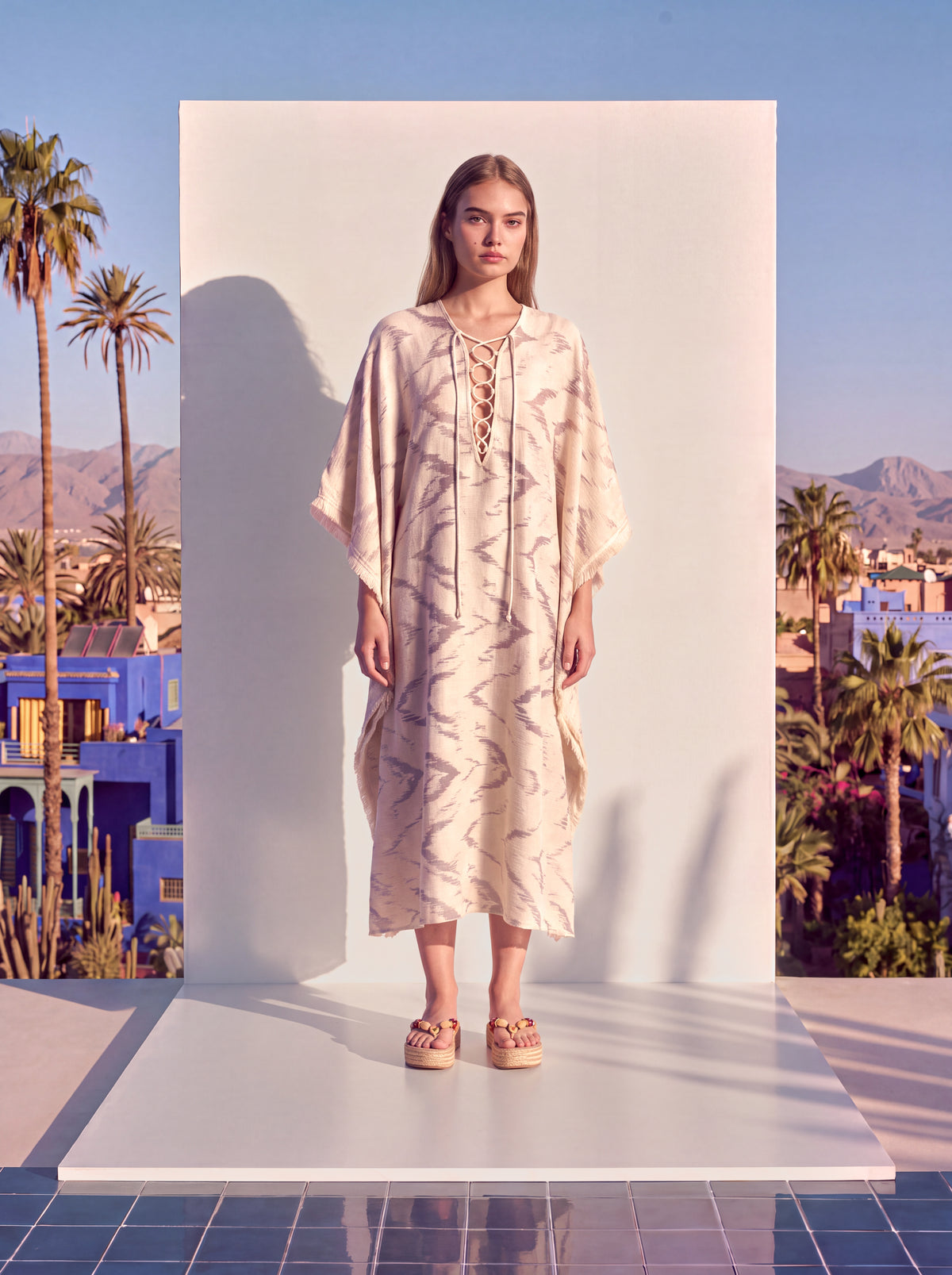 Water Jacquard Kaftan Long Ivory